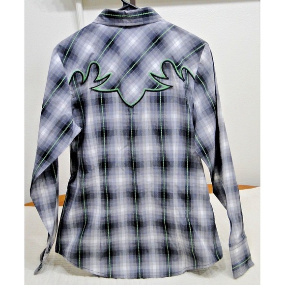 Cruel Girl Women's Western Shirt XL Black Green Plaid Pearl Snap Rodeo Top‎ - Picture 5 of 9
